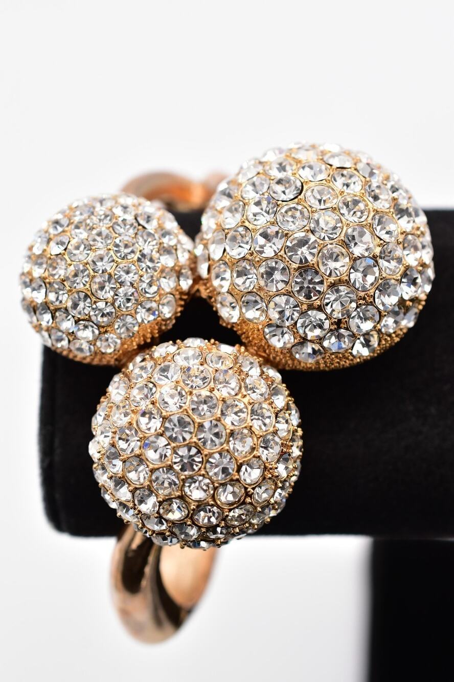 Vintage Statement Bangle Bracelet Rhinestone Crystal Gold Tone Chunky Y2K Bin2